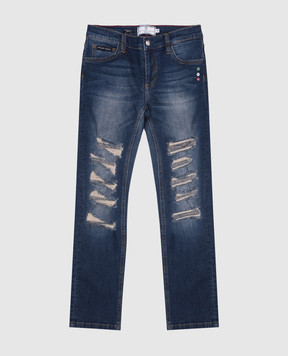 Philipp Plein Детские синие джинсы с прорехами BDT0024610