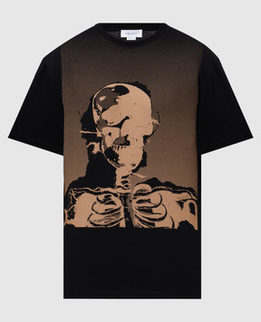 Alexander McQueen Чорна футболка з принтом Skeleton 839222QTADV