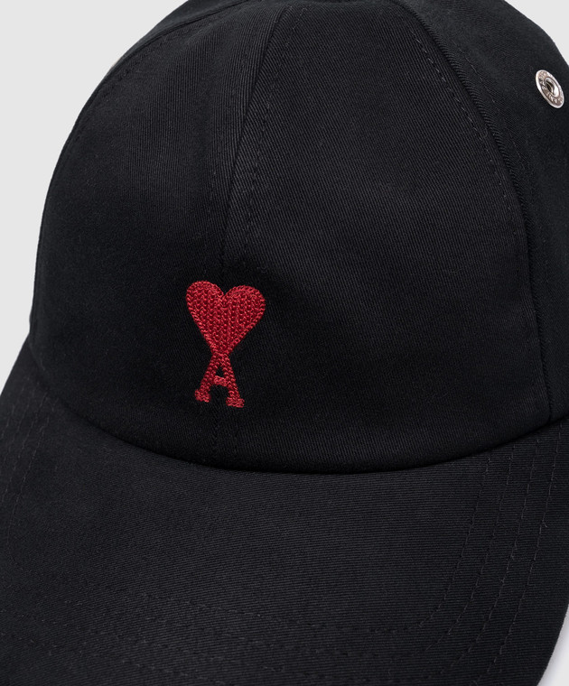 Ami Paris Черная кепка с контрастной вышивкой эмблемы Ami de Coeur BFUCP006AW0041 изображение 4