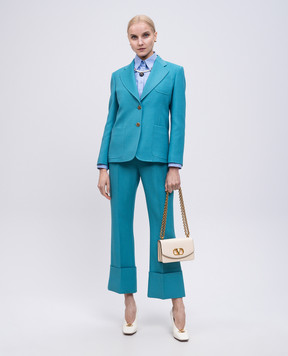 Valentino Блакитні штани з вовни та шовку в відворотами 6B3RB6451CF