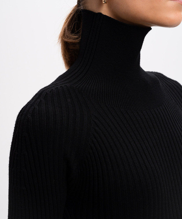 Twinset Черное платье макси в рубчике с фигурным вырезом 242TS3280 изображение 5