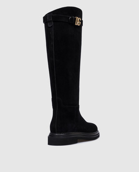 Dolce&Gabbana Чорні замшеві чоботи з металевим логотипом DG CU1141AS915