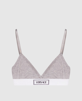 Versace Серый лиф в рубчик с логотипом 10135031A09551