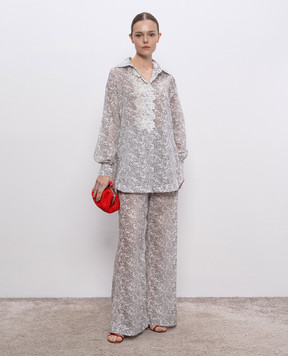 Ermanno Scervino Белая удлиненная блуза в цветочный принт с кружевом. D464K704YZV