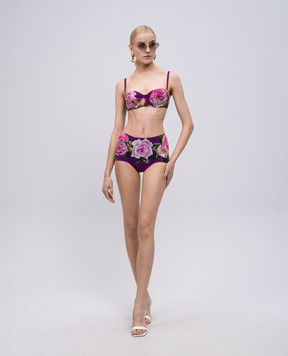 Dolce&Gabbana Фіолетовий купальник з трусиками з високою посадкою в квітковий принт O8A27JFSG9Q