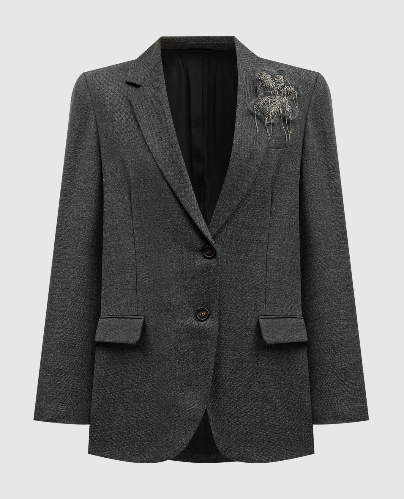 

Серый жакет из шерсти с брошью в виде цветка с цепочкой мониль, Жакеты