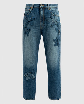 Valentino Сині джинси з квітковою аплікацією Hibiscus 4B0DD17G8KJ