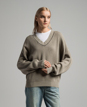 Brunello Cucinelli Серый пуловер в рубчик с цепочкой мониль M19195902