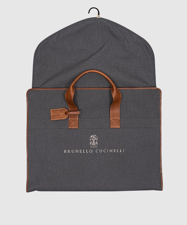 Brunello Cucinelli Серый кофр с кожаными вставками с логотипом MWN4ZU390 изображение 4