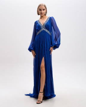EMILIO PUCCI Синее платье макси из шелка с кристаллами. 41RG50