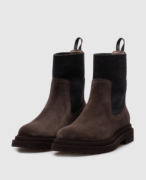 Brunello Cucinelli Коричневі замшеві челсі з ланцюжком моніль MZSFG3034P