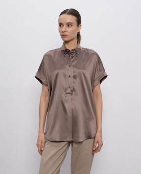 Brunello Cucinelli Коричневый топ из шелка с цепочкой мониль M0C59RA915