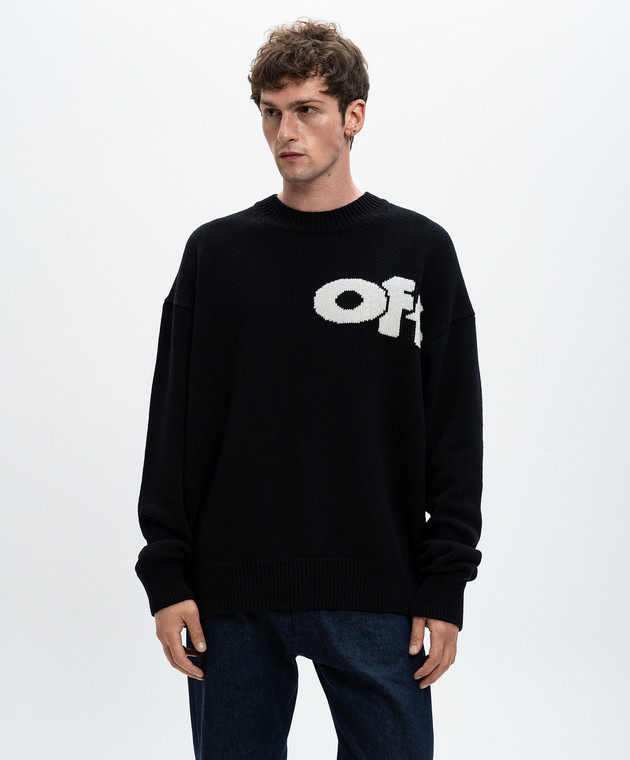Off-White Черный свитер с шерстью с узором логотипа OMHE198F24KNI001 изображение 3