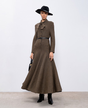 Christian Dior Бежева сукня максі з вовни у візерунок 044L06AM314