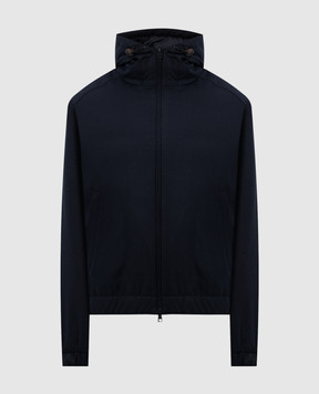 Moncler Синий пуховик с кашемиром с логотипом. J20911A00178596LQ