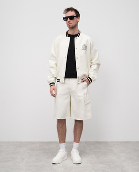 Off-White Бежевые шорты из льна с логотипом OMCS003S25FAB002