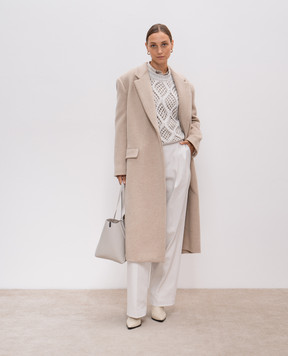 Brunello Cucinelli Бежевое пальто из шерсти и кашемира с цепочкой мониль MD5329861