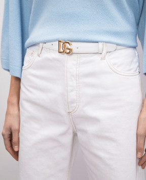 Dolce&Gabbana Белый кожаный ремень с монограммой логотипа. BE1447AW576