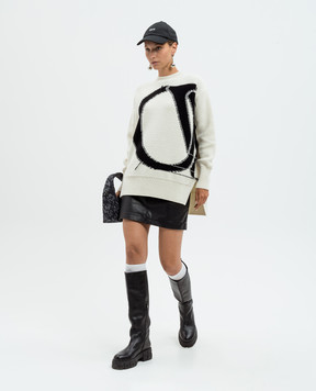 Off-White Бежевий светр з вовни з візерунком логотипа OW OWHE102C99KNI001