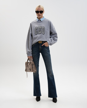 Balenciaga Сині джинси кльош з патчем логотипа 838692TSWC4