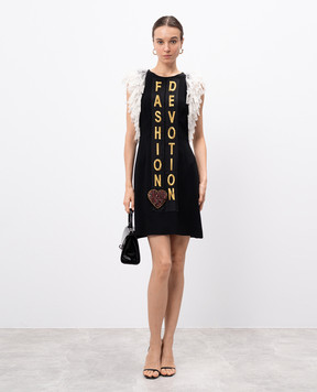 Dolce&Gabbana Черное платье Fashion Devotion с кружевом и кристаллами F6B3LZFURDV