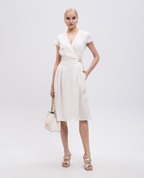 Twinset Бежева сукня на запах з льоном з логотипом 251TT2072