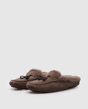 Brunello Cucinelli Коричневые замшевые мюли на меху. MZSFG2803