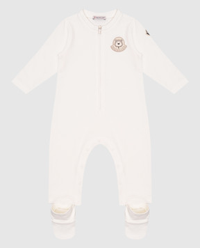 Moncler ENFANT Дитячий білий комбінезон з нашивкою логотипа K19518L00001899AR