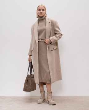 Brunello Cucinelli Бежевое платье из кашемира с цепочкой мониль M12723A93