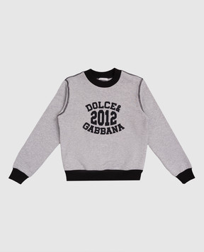 Dolce&Gabbana Детский серый меланжевый свитшот с вышивкой логотипа L4JWKDG7PBO