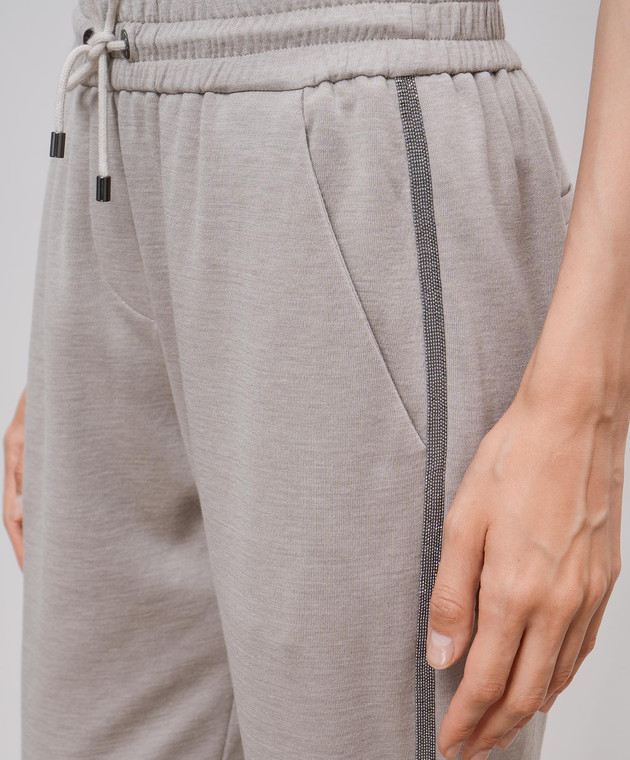 Brunello Cucinelli Бежевые джоггеры с шелком с цепочкой мониль MP828SM679 изображение 5