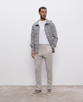 Kiton Серая спортивная куртка в клетку с шерстью и шелком UMC010K0617E