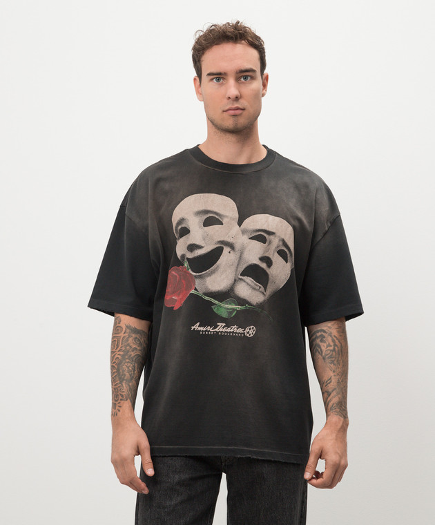 AMIRI Черная футболка Theatre Masks с винтажным эффектом AMJYTE1100 изображение 3