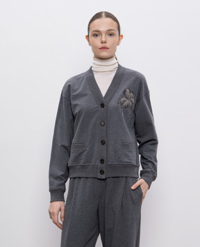 Brunello Cucinelli Серый меланжевый кардиган с аппликацией MH827HR706