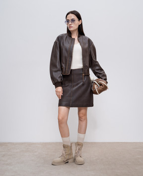 Max Mara Weekend Коричнева шкіряна спідниця ZELIA з ефектом потертості ZELIA