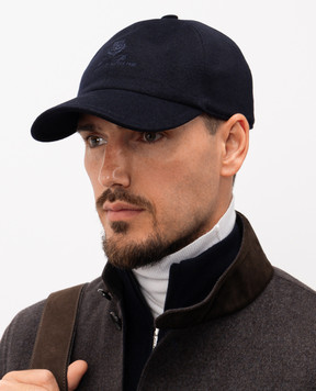 Loro Piana Синяя кепка из кашемира вышивкой логотипа FAF8520