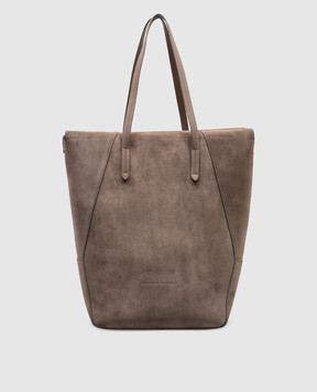 Brunello Cucinelli Коричневая замшевая сумка-тоут с логотипом. MBDLD2735P