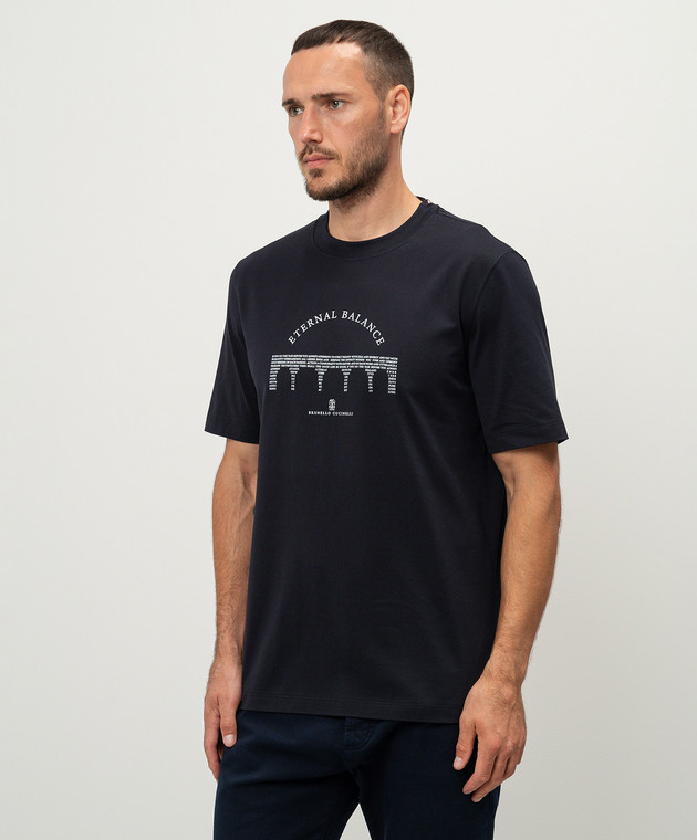 Brunello Cucinelli Синяя футболка с принтом Eternal Balance M0B138413 изображение 3