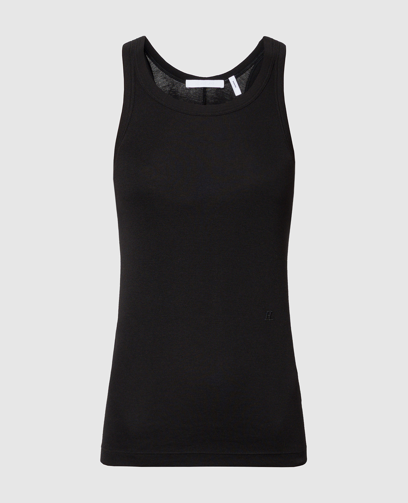 Black top with monogram logo embroidery