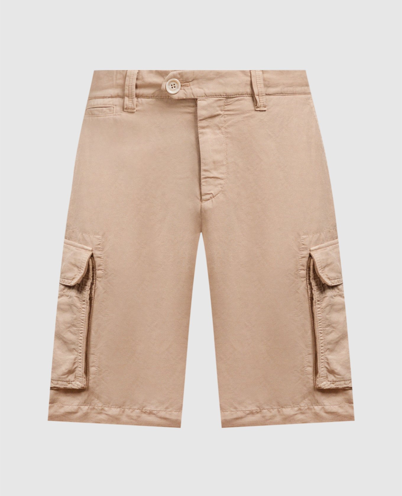 Beige linen cargo shorts
