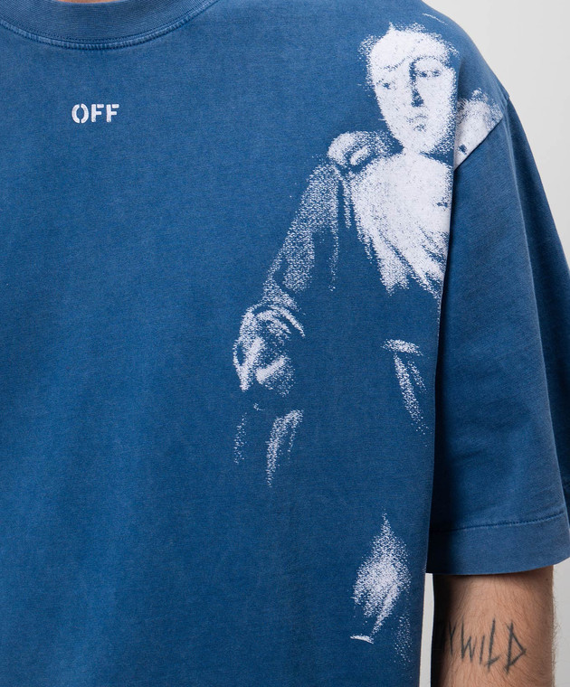 Off-White - Синяя футболка Blurred Mary OMAA120F24JER009