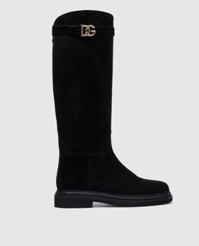 Dolce&Gabbana Чорні замшеві чоботи з металевим логотипом DG CU1141AS915