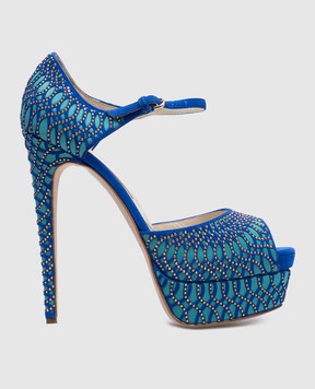 Brian Atwood Сині замшеві босоніжки з кристалами TRIBECA