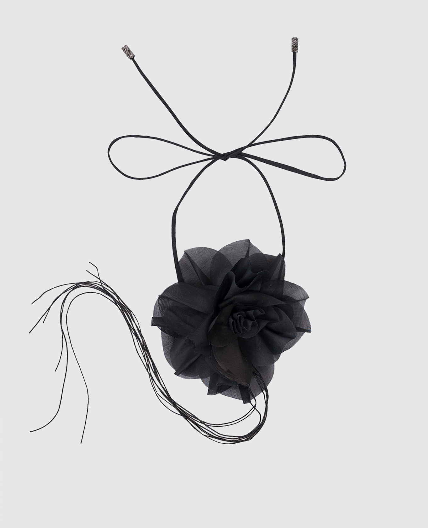 Черный чокер с шелком с аппликацией в виде цветка
