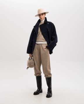 Brunello Cucinelli Голубое двубортное пальто из шерсти и кашемира с цепочкой мониль MD5327871