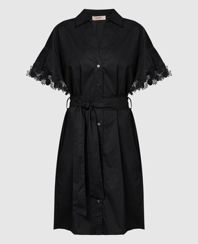 Twinset Черное платье-рубашка с кружевом в виде цветов 241TT2281