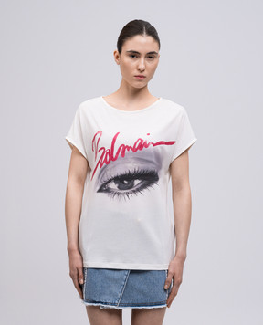 Balmain Бежевая футболка с логотипом EF0EG012GE84