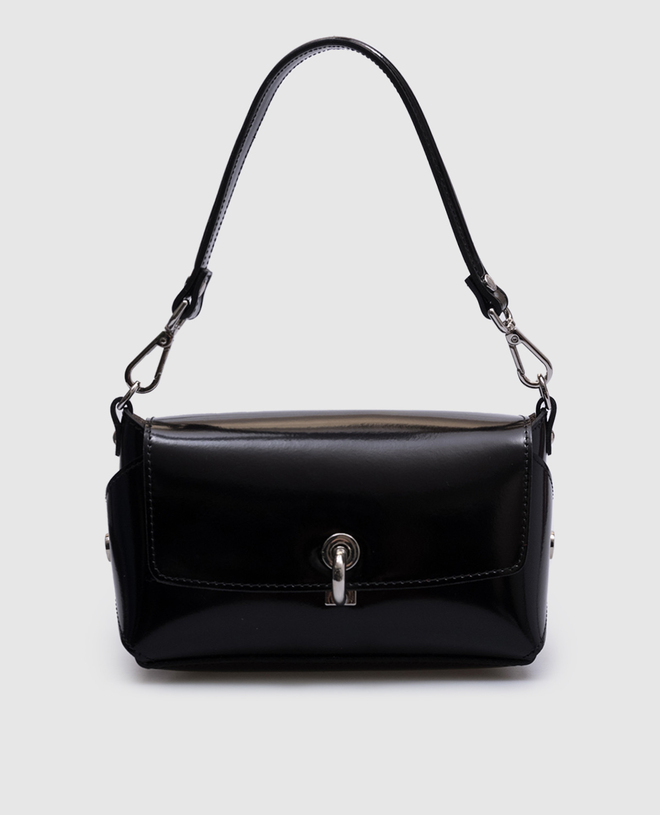 

Черная кожаная глянцевая сумка кросс-боди, Черный, Маленькие сумки