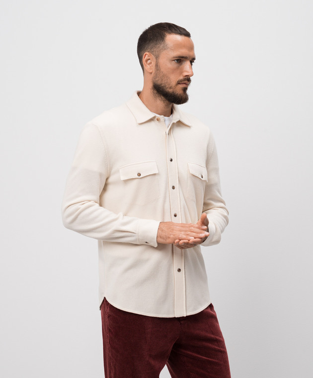 Brunello Cucinelli Белая рубашка из шерсти, кашемира и шелка M3600276 изображение 3