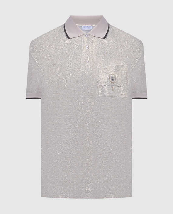 Beige lurex polo shirt with logo